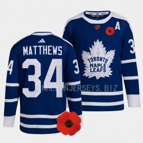 Canadian Remembrance Day Toronto Maple Leafs Auston Matthews #34 Blue Lest We Forget Jersey 2022