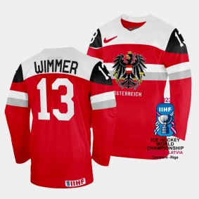 Philipp Wimmer 2023 IIHF World Championship Australia #13 Red Away Jersey Men