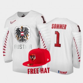 Austria Hockey 2022 IIHF World Junior Championship Leon Sommer White Jersey Free Hat