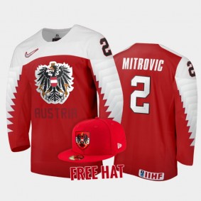 Austria Hockey Matteo Mitrovic 2022 IIHF World Junior Championship Free Hat Jersey Red