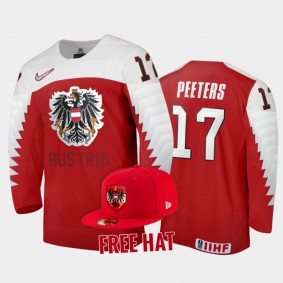 Austria Hockey Senna Peeters 2022 IIHF World Junior Championship Free Hat Jersey Red