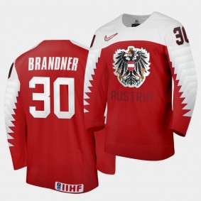 Jakob Brandner Austria 2021 IIHF World Junior Championship Jersey Away Red