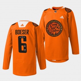 Vancouver Canucks Brock Boeser 2022 National Day for Truth and Reconciliation #6 Orange Jersey Warmup