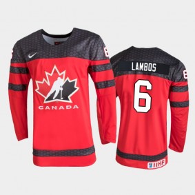 Canada Carson Lambos 2022 IIHF World Junior Championship Red Away Jersey