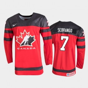Canada Donovan Sebrango 2022 IIHF World Junior Championship Red Away Jersey