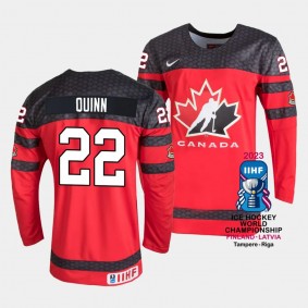 Canada #22 Jack Quinn 2023 IIHF World Championship Away Jersey Red