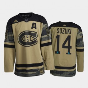 Nick Suzuki Montreal Canadiens Canadian Armed Force Jersey Camo #14 2021 CAF Night