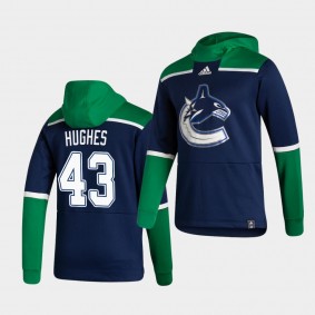 Vancouver Canucks Quinn Hughes 2021 Reverse Retro Navy Authentic Pullover Special Edition Hoodie