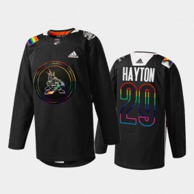 Barrett Hayton Arizona Coyotes Pride Night 2022 Jersey Black #29 HockeyIsForEveryone
