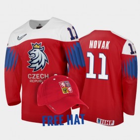 Czechia Hockey Pavel Novak 2022 IIHF World Junior Championship Free Hat Jersey Red