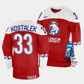 Jan Kostalek 2023 IIHF World Championship Czechia #33 Red Away Jersey Men