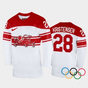 Emil Kristensen Denmark Hockey White Home Jersey 2022 Winter Olympics