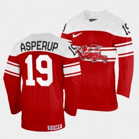 Matthias Asperup 2022 IIHF World Championship Denmark Hockey #19 Red Jersey Away