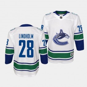 Vancouver Canucks #28 Elias Lindholm Away Premier Player White Youth Jersey