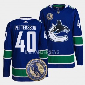 Vancouver Canucks 2022 HHOF Elias Pettersson #40 Blue Warmup Jersey Men's