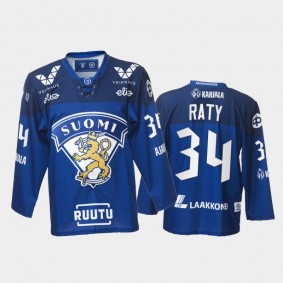 Aatu Raty Finland Team Blue Hockey Jersey 2021-22 Away