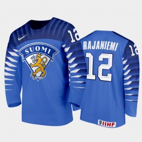 Men Finland Team 2021 IIHF World Junior Championship Matias Rajaniemi #12 Away Blue Jersey