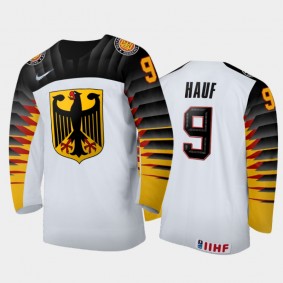 Men's Germany 2021 IIHF U18 World Championship Luca Hauf #9 Home White Jersey