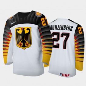 Men Germany 2021 IIHF World Junior Championship Luca Munzenberger #27 Away White Jersey