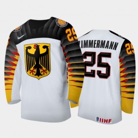 Men Germany 2021 IIHF World Junior Championship Mario Zimmermann #25 Away White Jersey
