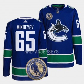 Vancouver Canucks 2022 HHOF Ilya Mikheyev #65 Blue Warmup Jersey Men's