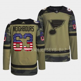 Veterans Day Jake Neighbours St. Louis Blues Camo #63 Warmup Jersey 2022