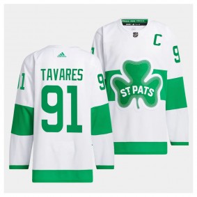 Toronto Maple Leafs 2024 St. Patricks Alternate John Tavares #91 White Primegreen Authentic Jersey Men's