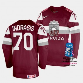 Miks Indrasis Latvia Hockey 2023 IIHF World Championship Away Jersey Maroon