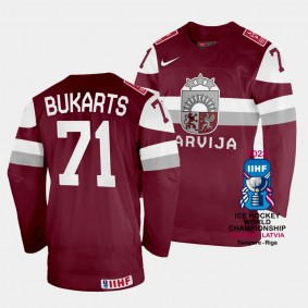 Roberts Bukarts Latvia Hockey 2023 IIHF World Championship Away Jersey Maroon