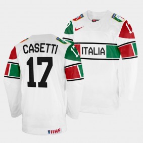 Italy 2022 IIHF World Championship Lorenzo Casetti #17 White Jersey Home