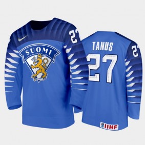 Finland Kristian Tanus #27 2020 IIHF World Junior Ice Hockey Blue Away Ice Hockey Jersey