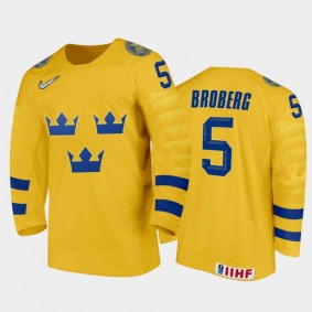 Sweden Philip Broberg #5 2020 IIHF World Junior Ice Hockey Yellow Home Jersey