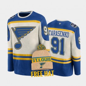 Vladimir Tarasenko St. Louis Blues 2022 Winter Classic #91 T-Shirt Free Hat Blue Cream Retro Archival