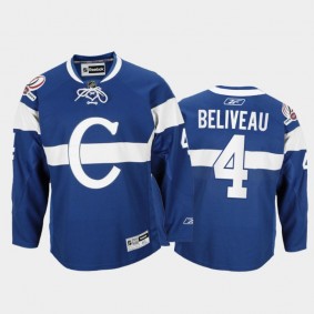 Men Montreal Canadiens Jean Beliveau #4 Throwback 100th Anniversary Celebration Blue Jersey