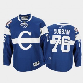 Men Montreal Canadiens P.K. Subban #76 Throwback 100th Anniversary Celebration Blue Jersey