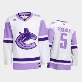 Tucker Poolman #5 Vancouver Canucks 2021 HockeyFightsCancer White Special warm-up Jersey