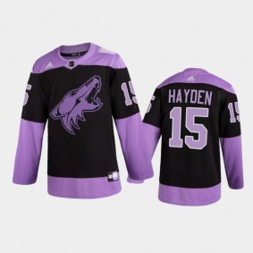 Men Arizona Coyotes John Hayden #15 2021 Hockey Fights Cancer Night Purple Jersey