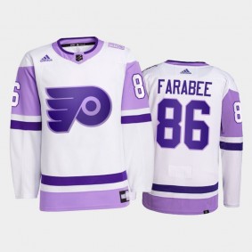 Joel Farabee #86 Philadelphia Flyers 2021 HockeyFightsCancer White Primegreen Jersey