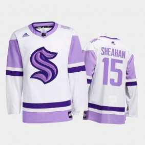 Riley Sheahan #15 Seattle Kraken 2021 HockeyFightsCancer White Special Jersey