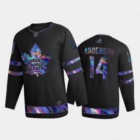 Men's Toronto Maple Leafs Joey Anderson #14 Iridescent Holographic Black Authentic Jersey