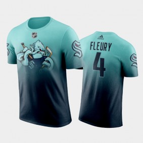 Men Seattle Kraken Haydn Fleury #4 Cartoon Mascot 2021-22 Blue Gradient T-Shirt