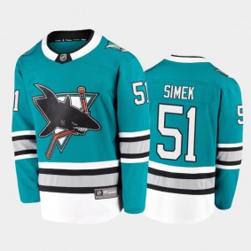 Men's San Jose Sharks Radim Simek #51 Heritage Teal 2020-21 30th Anniversary Jersey