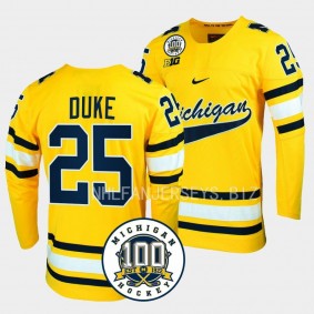 Dylan Duke Michigan Wolverines 100th Anniversary Maize Hockey Jersey 25