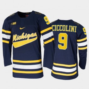 Men Michigan Wolverines Eric Ciccolini #9 College Hockey Navy Replica Jersey