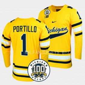 Erik Portillo Michigan Wolverines 100th Anniversary Maize Hockey Jersey 1