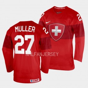 Switzerland 2023 IIHF World Junior Championship Miles Muller #27 Red Jersey