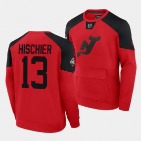 New Jersey Devils Nico Hischier 2024 NHL Stadium Series #13 Red Authentic Pro Sweatshirt