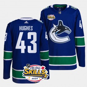 2024 NHL All-Star Skills Quinn Hughes Vancouver Canucks Blue #43 Authentic Home Jersey