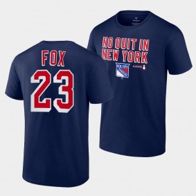 New York Rangers Adam Fox 2022 Stanley Cup Playoffs Slogan Navy #23 T-Shirt
