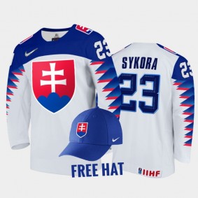 Adam Sykora Slovakia Hockey White Free Hat Jersey 2022 IIHF World Junior Championship
